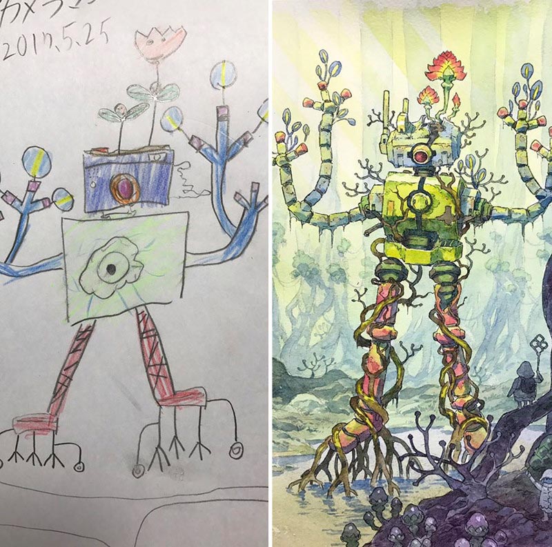 Аниме-художник превращает детские рисунки в крутых персонажей	
