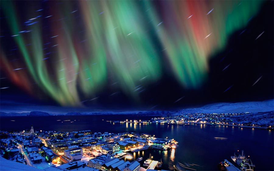 пейзажи Норвегия landscapes Norway Северное сияние над Хаммерфестом