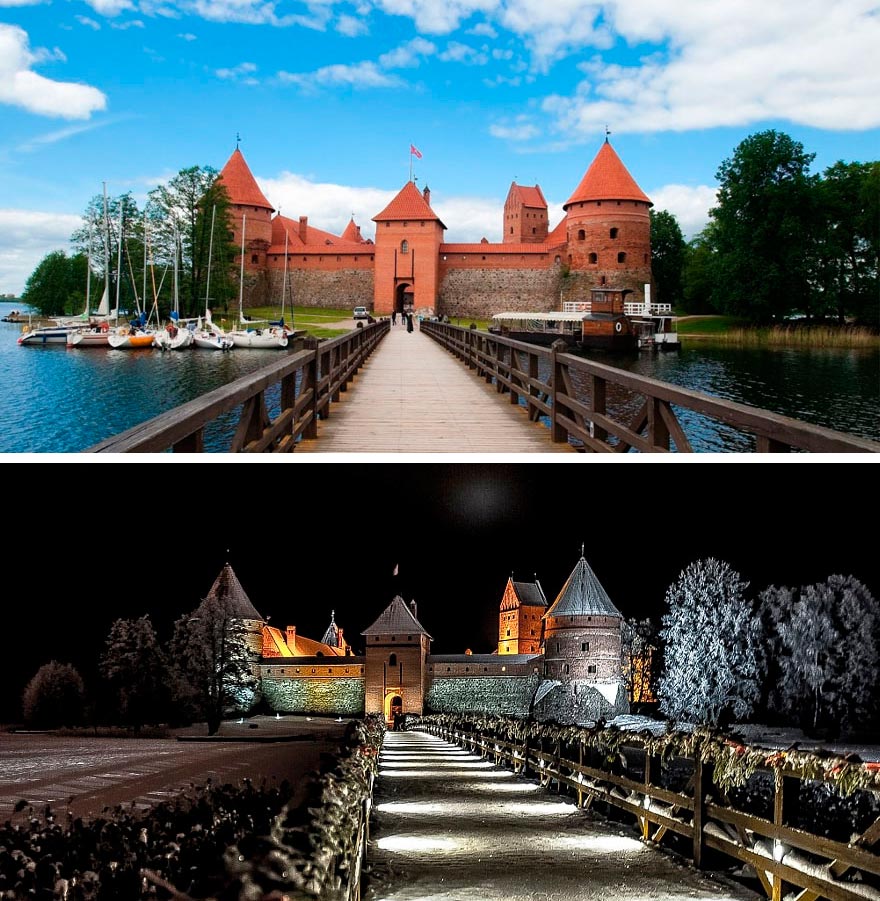 Зима против лета winter against summer Тракайский замок Литва Lithuania