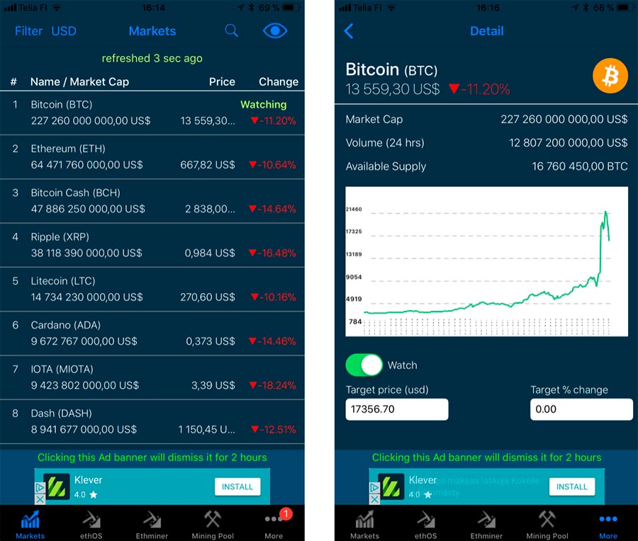 Приложение для iPhone — Ethereum Mining Monitor